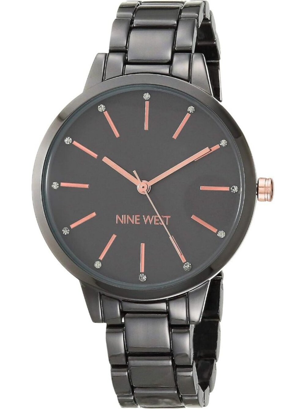 Women's Gunmetal/Rose Gold Crystal Accented Adjustable Bracelet Wrist Watches
